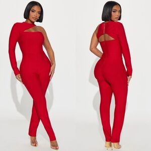Make It Out Bandage Jumpsuit - Red